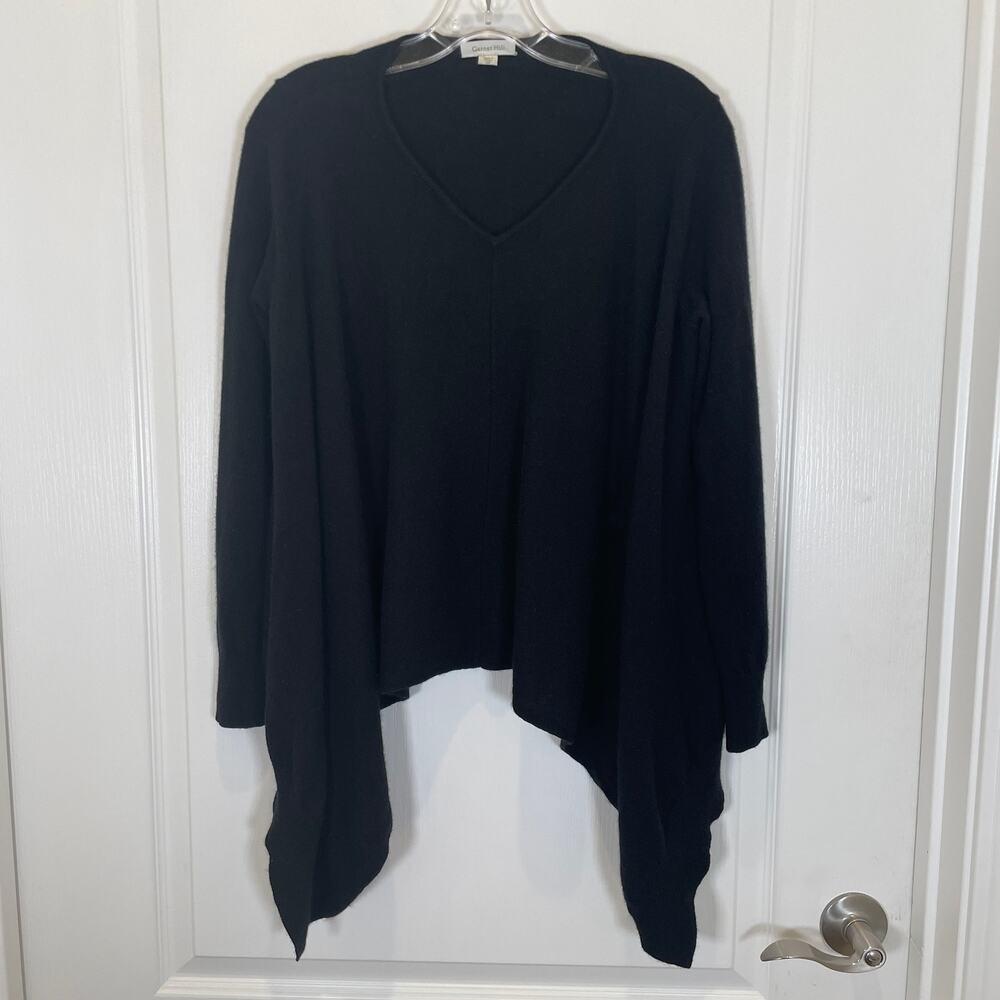 Garnet Hill 100% Cashmere‎ Sweater Black Vneck High Low Sides Long Sleeve XS